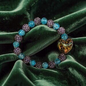 Blue/Purple Shamballah heart bracelet~7 in.